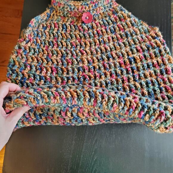 Vintage Crochet Knit Tote Bag Double Bamboo Handles Handmade Casual Cottage - Picture 7 of 9